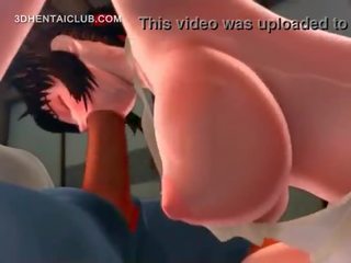 Big titted anime enchantress giving blowjob gets mouth jizzed